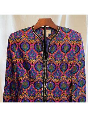 Vintage Adrianna Papell Silk Paisley Blazer | 80s Jewel Tone Jacket